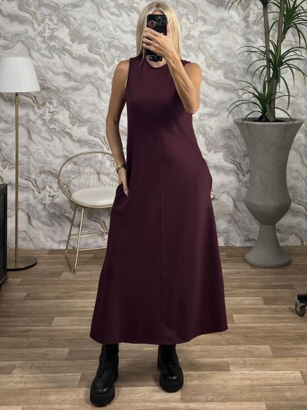 Sleeveless Pockets Maxi Dress-13286/Burgundy
