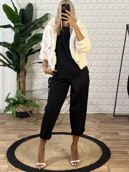 Fur Bomber Jacket-3922/White