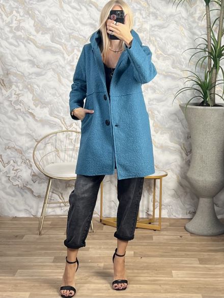 Hood Boucle Buttons Coat/Light Petrol