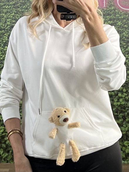 Bear PouchPocket Hoodie Sweater/White