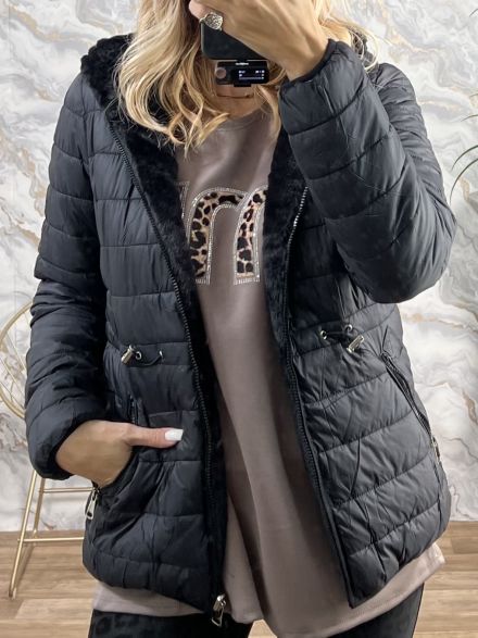 Short Double Fur Jacket-2316/Black