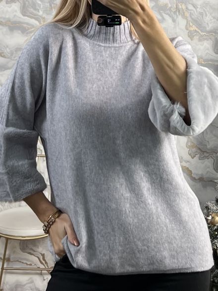 Fur Sleeves Sweater/Grey