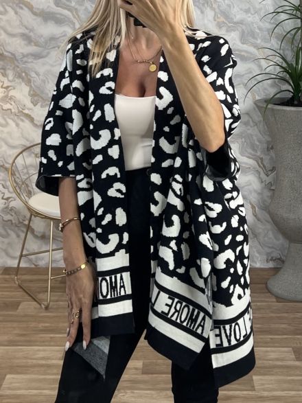 Leopard Poncho Cardigan/B&W