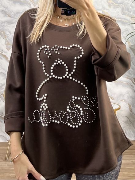Pearly Teddy Sweatshirt-NEW/Chocolat