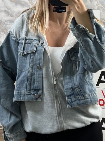 Cropped Denim Sweatshirt-X09/Grey