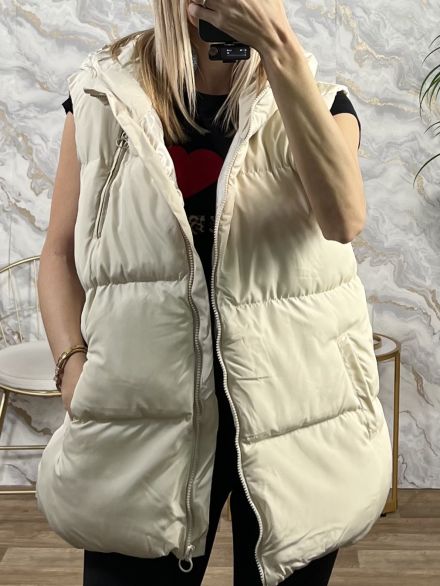 Oversized Sleeveless Hood Jacket/Beige