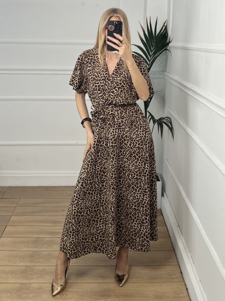 Animal Shortsleeves Dress/Small Leopard