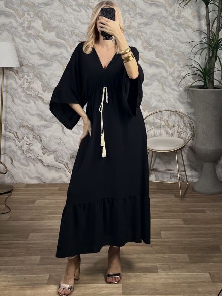 Big Ruffled Sleeves Maxi Dress/Black
