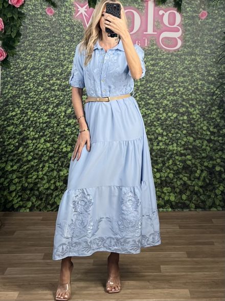 Embroidered Belt Dress-0370/Ciel