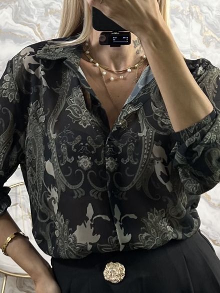 Muslin Shirt Paisley-3062/Black