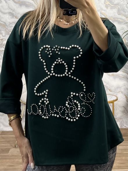 Pearly Teddy Sweatshirt-NEW/Emerald Green