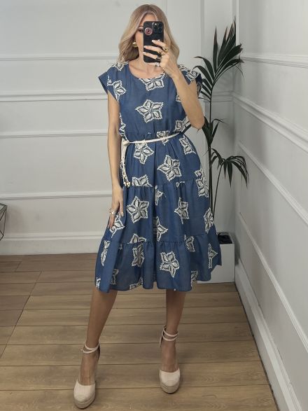 Denim Embroidered Dress