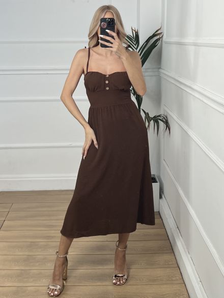 Midi Dress 3 Buttons/Chocolat