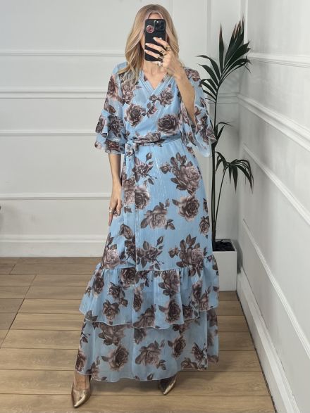 Maxi Ruffle Floral Dress/L.Blue
