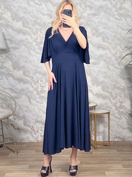 Plus Size WrapFront Midi Dress/Navy Blue