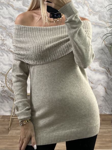 Strass OpenShoulders Top-3938/Beige