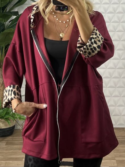 Viscose Leo Details Cardigan/Burgundy