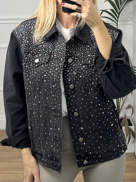 Denim Rhinestones Regular Jacket/Black