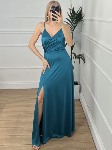 Maxi Elastic Dress Open/Petrol