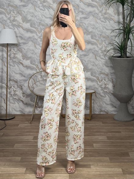 Peplum Top Floral Set/White