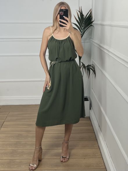 Braids Midi Dress/Khaki