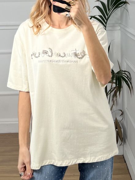 Oversized Glitter T-shirt/Beige