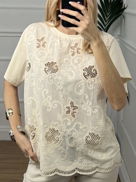 Oversized Cotton ΒΟΗΟ Top/Ecru