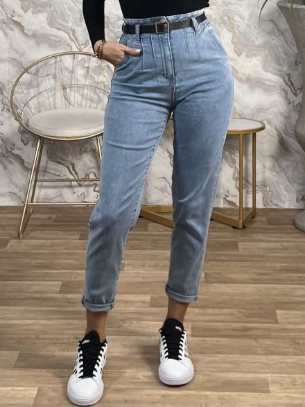 Jean Elastic Belt Pants-3381/Blue