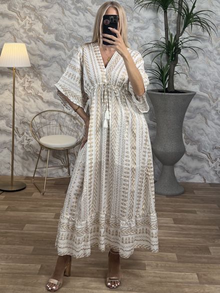 Viscose Maxi Boho Dress-2540/White