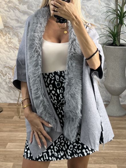 Viscose Fur Poncho Cardigan/Grey