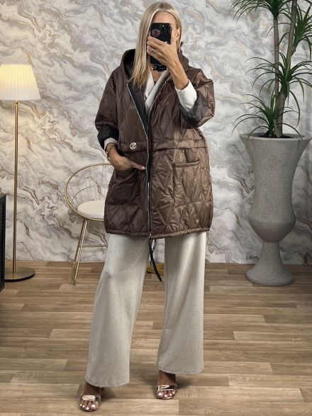 Quilted Oversized Hood Jacket/Chocolat