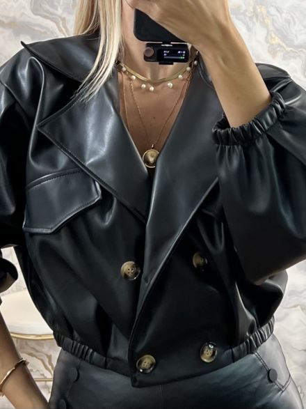 Faux Leather Jacket-4618/Black