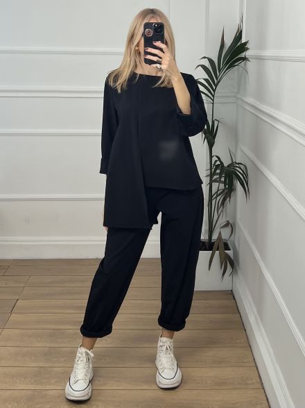 Casual Cotton Asymmetrical Set SS/Black