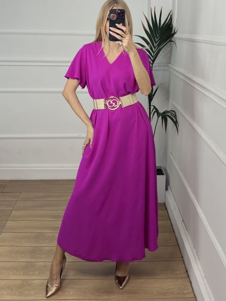 Oversized Shortleeves Dress/Magenta