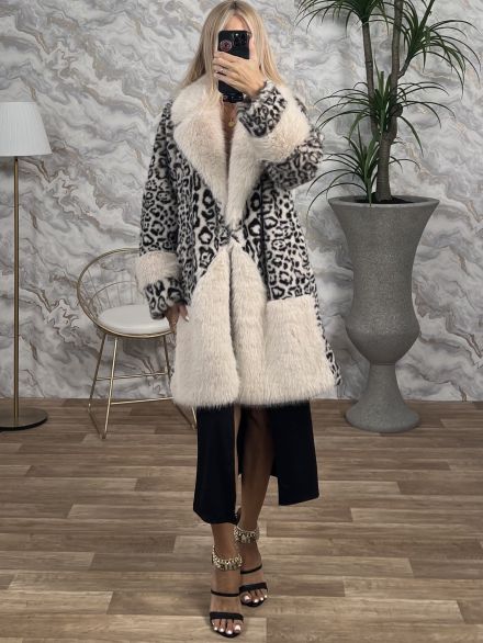 Faux Leopard Fur Coat/Ecru