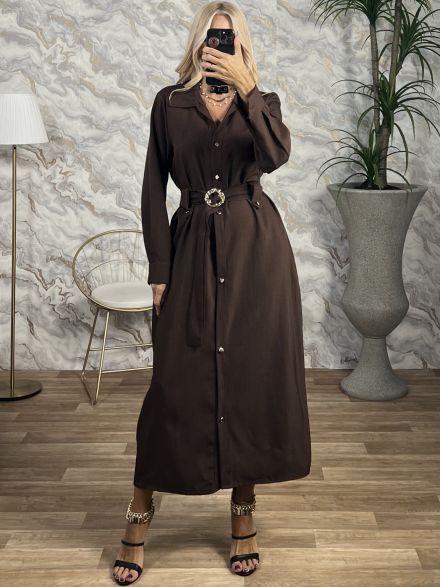 Golden Buttons Semizie Dress/Chocolat
