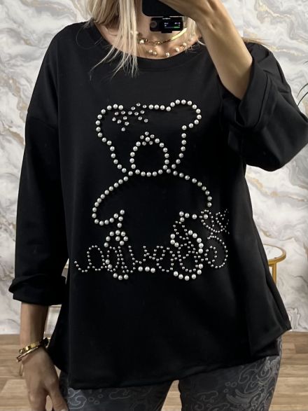 Pearly Teddy Sweatshirt-NEW/Black