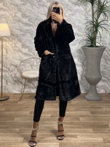 Long Soft Fur Coat-55675/Black