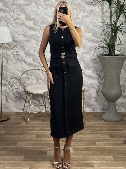 Golden Details Midi Dress/Black