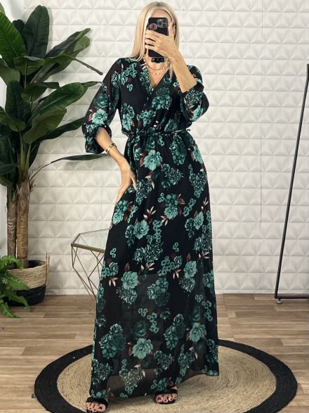 Maxi Muslin Floral Dress/Black