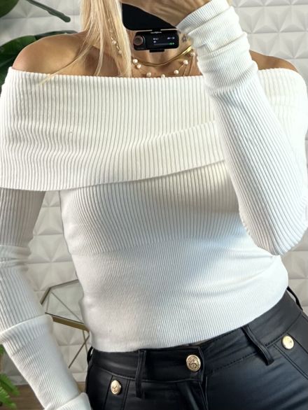 OpenShoulders Knitted Top/White