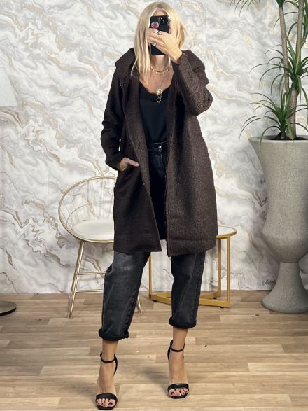 Hood Boucle Buttons Coat/Chocolat