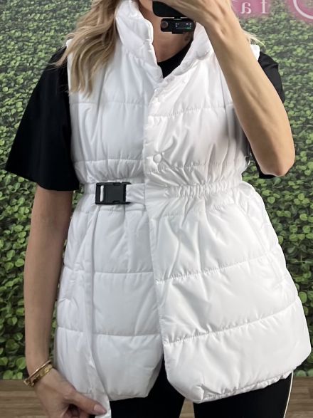 Sleeveless Belt HighNeck Jacket/White