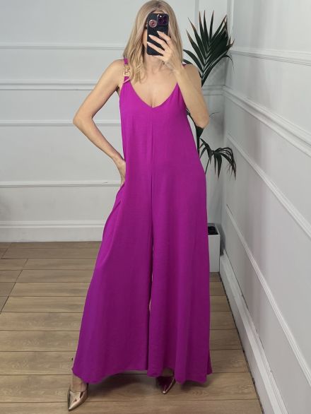 Chain Viscose Jumpsuit/Magenta