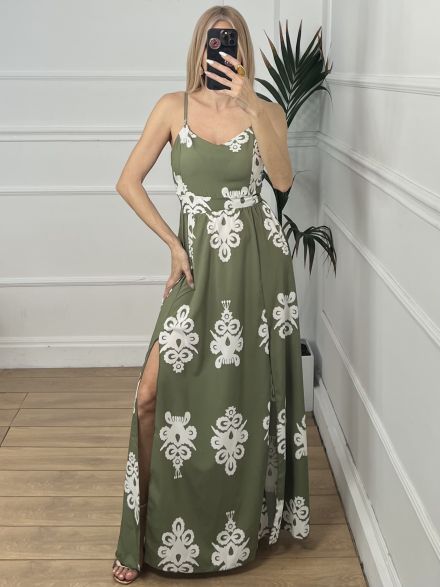 Backless Bow Dress Print/Khaki