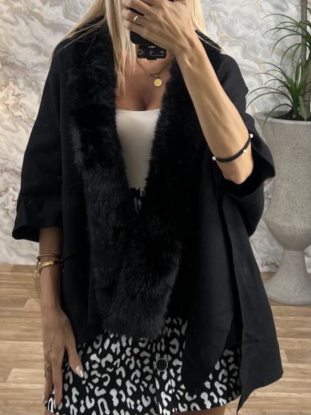 Viscose Fur Poncho Cardigan/Black