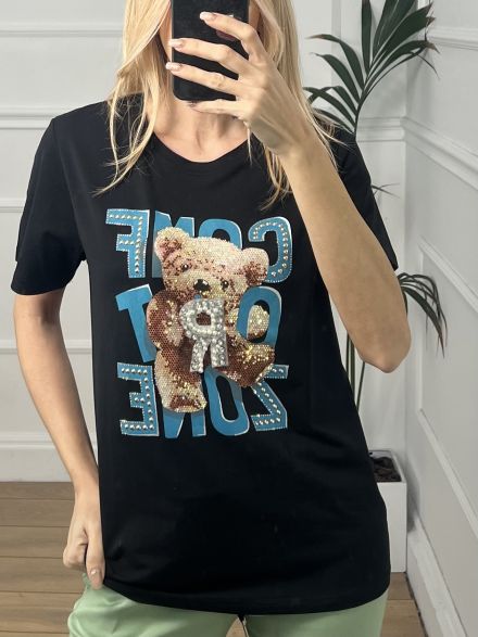 T-shirt Bear LETTERS/Black-Blue