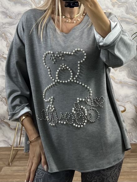 Pearly Teddy Sweatshirt-NEW/Grey