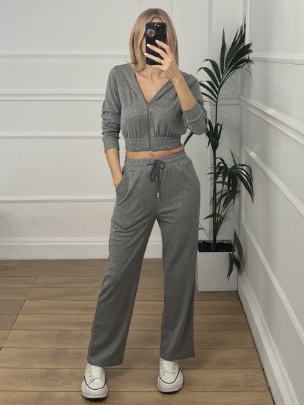 Crop Zipper Set/Dark Grey