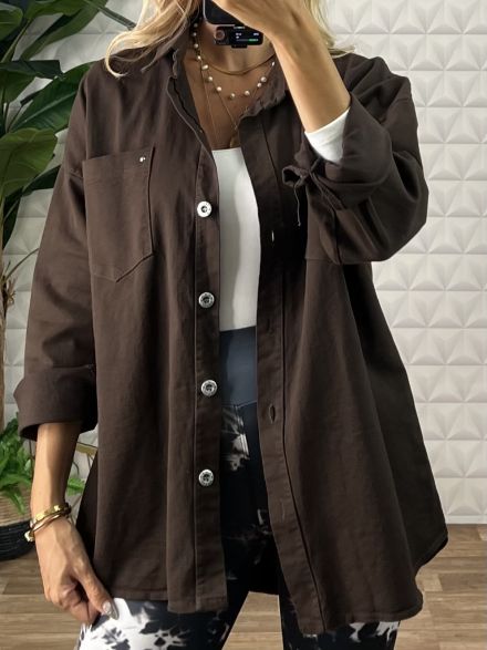 Cotton Denim Jacket-3052/Chocolat